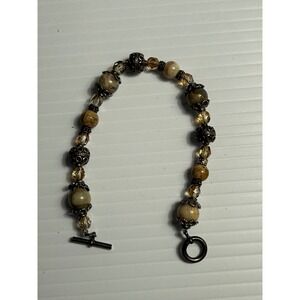 Boho Style‎ Beaded Bracelet Round Stone Bronze Toggle Clasp Jewelry